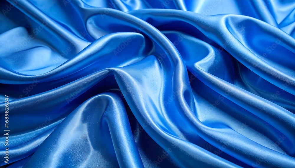 Fototapeta premium Luxurious Blue Satin Fabric with Elegant Drapes and Soft Texture