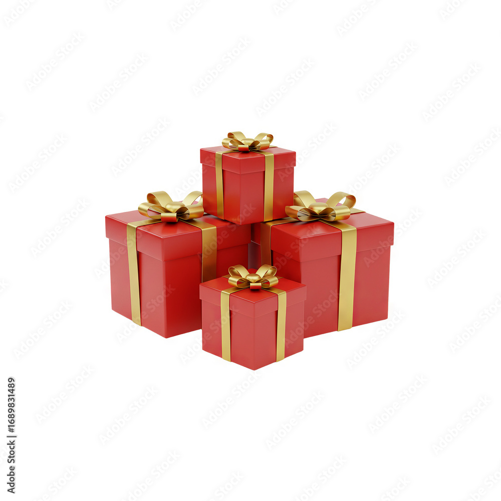 Fototapeta premium Red gift boxes with golden ribbon bow Generative AI
