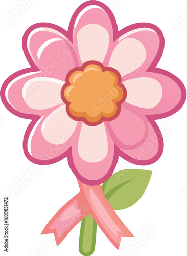 Pink ribbon flower symbol of breast cancer awareness support hope