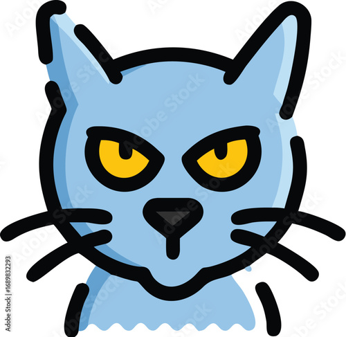 Spooky blue cat halloween icon scary eyes whisker cute kawaii style