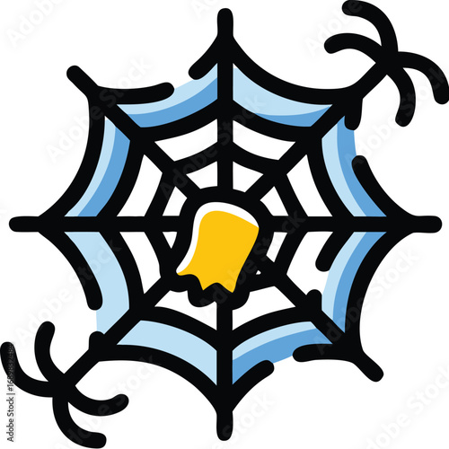 Spooky halloween spider web icon with ghost and flies 32