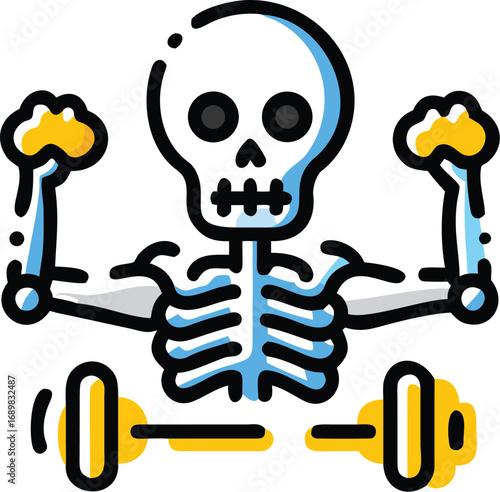 Spooky skeleton lifting weights fitness halloween icon