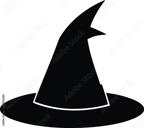 Black witch hat icon for halloween party decorations and costumes