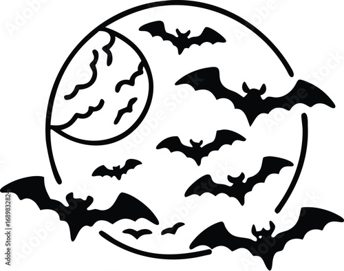Spooky halloween bats flying around a full moon scene