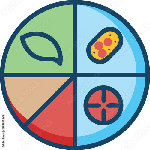 World food day colorful pie chart representing healthy eating