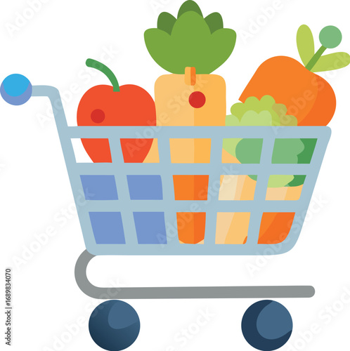 Healthy food groceries in shopping cart world food day theme