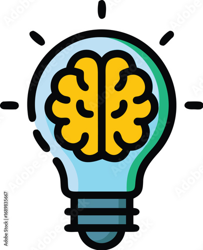 Conceptual light bulb brain icon represents ideas and mental power