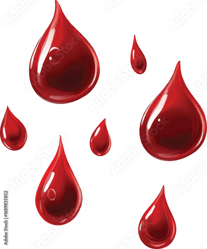 Red Blood Drops Isolated on White Background Keywords: blood, drop, red, liquid, fluid, medical