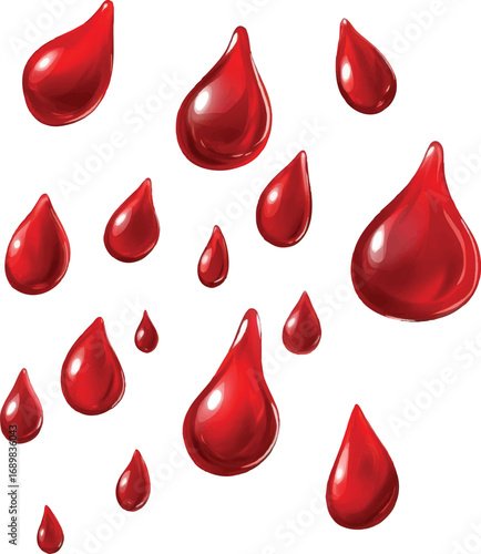 Collection of Red Blood Drops Keywords: blood, drops, red, liquid, medical, health, science