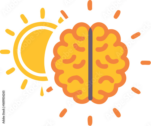 Brain and sun symbol for mental well-being and clarity
