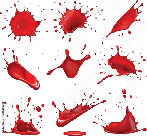 Collection of Red Liquid Splatters and Drops splash