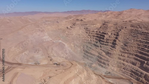 Mining Haul Trucks Operating and Loading in Open Pit Mine Chile