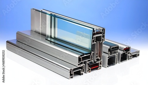 Aluminum Window Frame Cross Section with Glass Panels