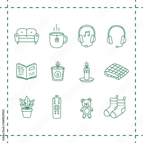 Cozy Home Comforts and Relaxation Icons.