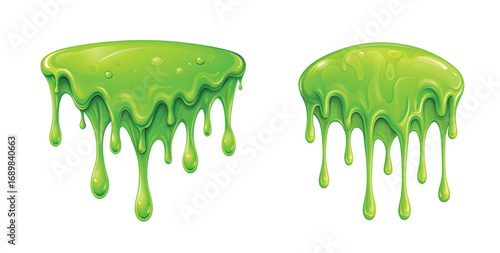 Slime Drip: Green slime dripping with viscous texture, sharp PNG cartoon style.
