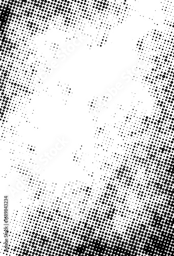 Abstract halftone gradient texture with black dots on white background, perfect for retro comics, vintage posters, print design, and backgrounds.