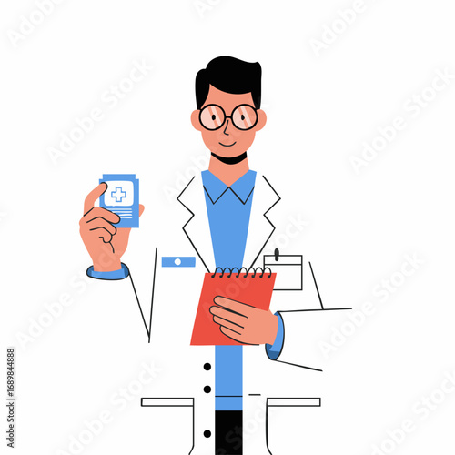 Medical Professional Holding Medication and Taking Notes A Healthcare Illustration