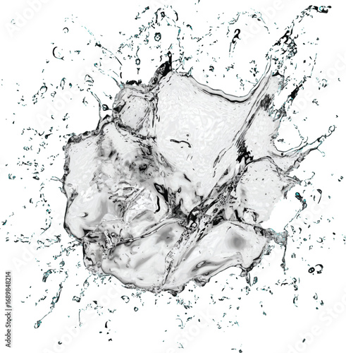 Dynamic water splash explosion on white background Keywords: water, splash, liquid, fluid