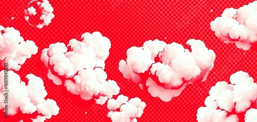 Red pop art background with cloud and dot halftone pattern,  dots,  retro