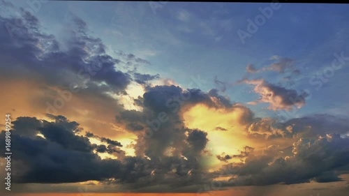 Time-Lapse Dramatic Evening Red Orange Clouds On Dark Blue Sky 