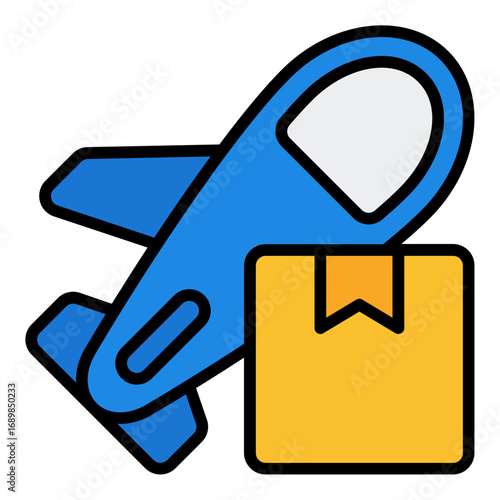 Airplane delivery icon. Air cargo transport symbol. Logistics shipping and fast delivery collection. Filled Line Icon