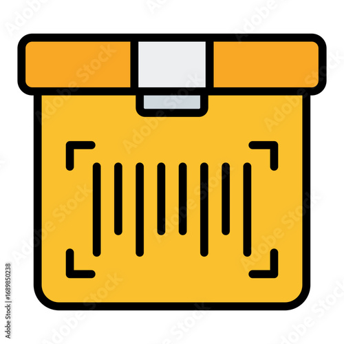 Barcode on box icon. Package tracking symbol. Shipping label and logistics identification collection. Filled Line Icon