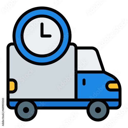 Delivery time icon. On-time shipping symbol. Logistics schedule and express delivery collection. Filled Line Icon