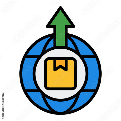 Export icon. International trade symbol. Shipping cargo and overseas transport collection. Filled Line Icon