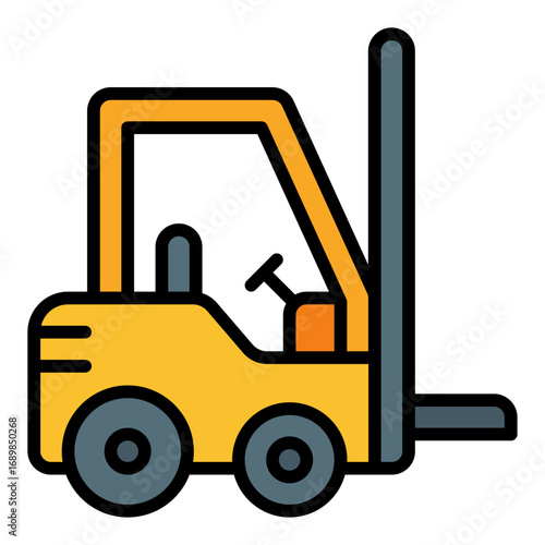 Forklift icon. Warehouse vehicle symbol. Logistics equipment and cargo handling collection. Filled Line Icon