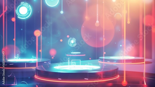 Futuristic neon digital display platforms