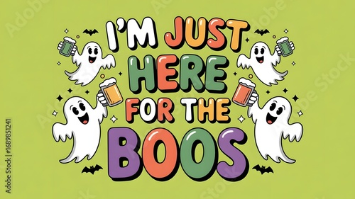 Wallpaper Mural Cute cartoon ghosts holding candy corn with funny halloween phrase i m just here for the boos Torontodigital.ca