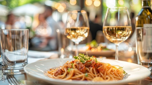 Outdoor dining experience pasta dish