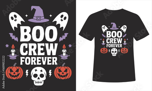 Boo Crew Forever Halloween T-Shirt – Ghost, Pumpkin & Skull Spooky Squad Design