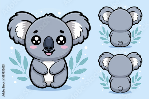 This charming illustration depicts a cute koala character with big eyes and rosy cheeks, evoking wholesome feelings of joy and affection, perfect for animal lovers.