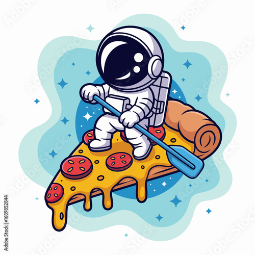 A whimsical image of an astronaut riding a giant pizza slice, bringing together elements of humor and creativity, showcasing a unique blend of space and everyday favorites in an engaging style.