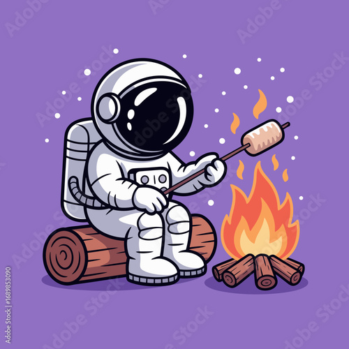 An intriguing scene of an astronaut roasting marshmallows over a campfire in outer space, blending adventure with a cozy atmosphere, suggesting exploration and warmth.