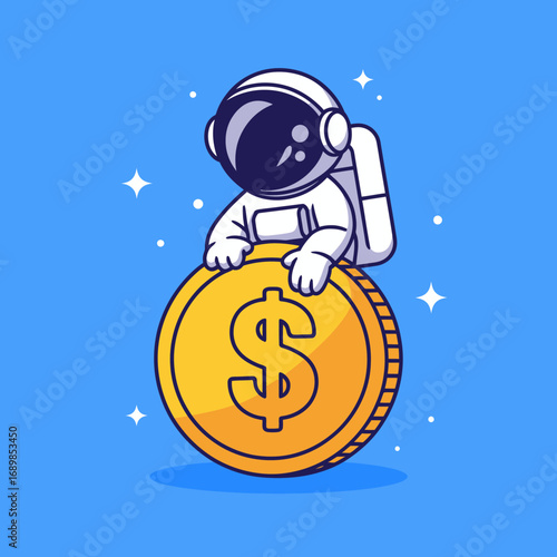 This charming image depicts an astronaut holding a large golden coin, representing financial success and the blending of space exploration with earthly wealth concepts.