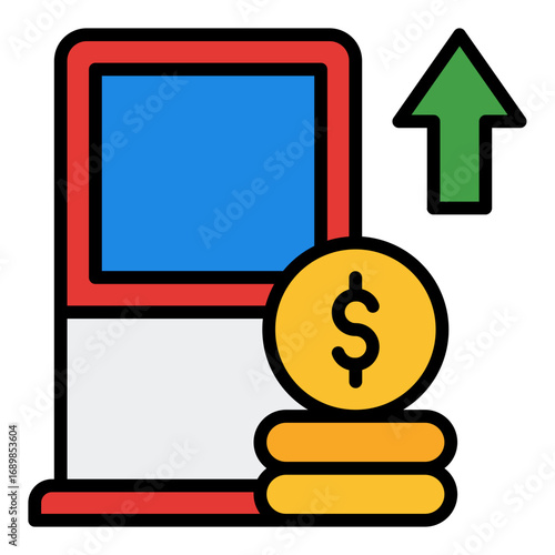 Fuel inflation icon. Rising gas price symbol. Energy cost and economy crisis collection. Filled Line Icon