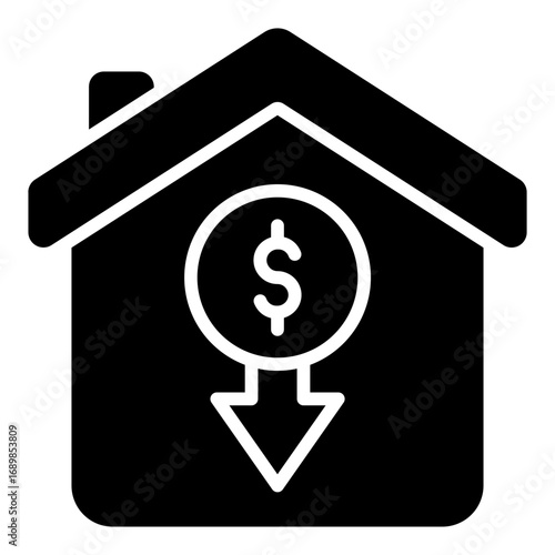 Real estate drop icon. Property decline symbol. Housing crisis and economy downturn collection. Glyph Icon