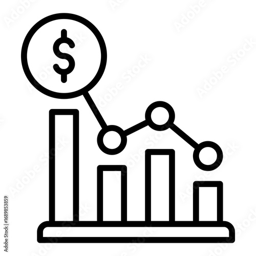 Decreasing bar chart icon. Business decline symbol. Financial loss and downturn collection. Outline Icon