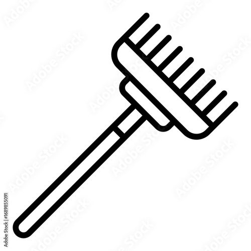 Rake icon. Garden rake symbol. Farming tool and soil cleaning collection. Outline Icon
