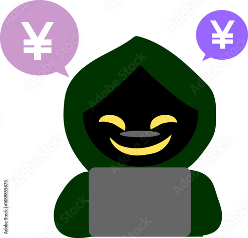 ハッキング、詐欺している悪い人のイラスト
