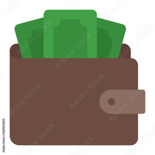 Wallet with money icon. Finance symbol. Personal money and business cash collection. Flat Icon