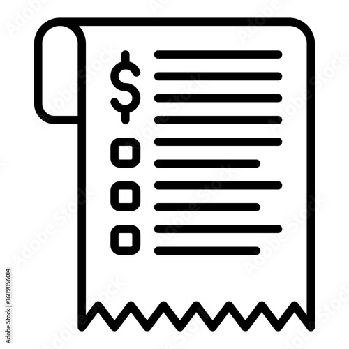 Receipt icon. Payment document symbol. Business transaction and proof collection. Outline Icon