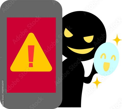 スマホで詐欺をしている悪い人のイラスト