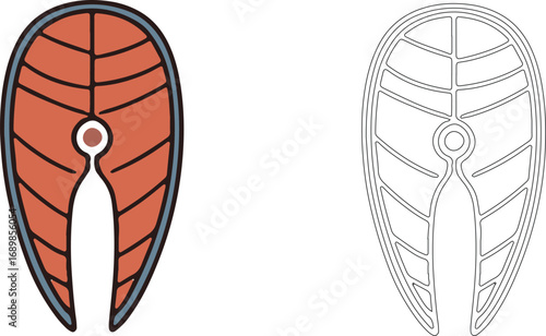 Digital Graphic Art of Fresh Salmon Steak and Outline