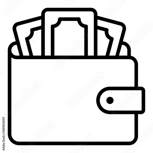 Wallet with money icon. Finance symbol. Personal money and business cash collection. Outline Icon