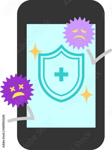 セキュリティに守られているスマホのイラストイメージ