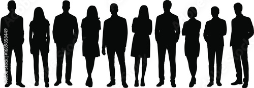 Silhouette, diverse, business, people, standing, teamwork, professional, group, corporate, colleagues, unity, collaboration, office, staff, leadership, diversity, workforce, meeting,