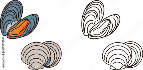 Shellfish Duo Mussel and Scallop Vector Art